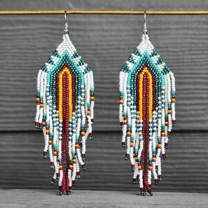 Handmade Gaia Beaded Earrings Chandelier Tribal Dangle Boho Jewelry Western Y2K